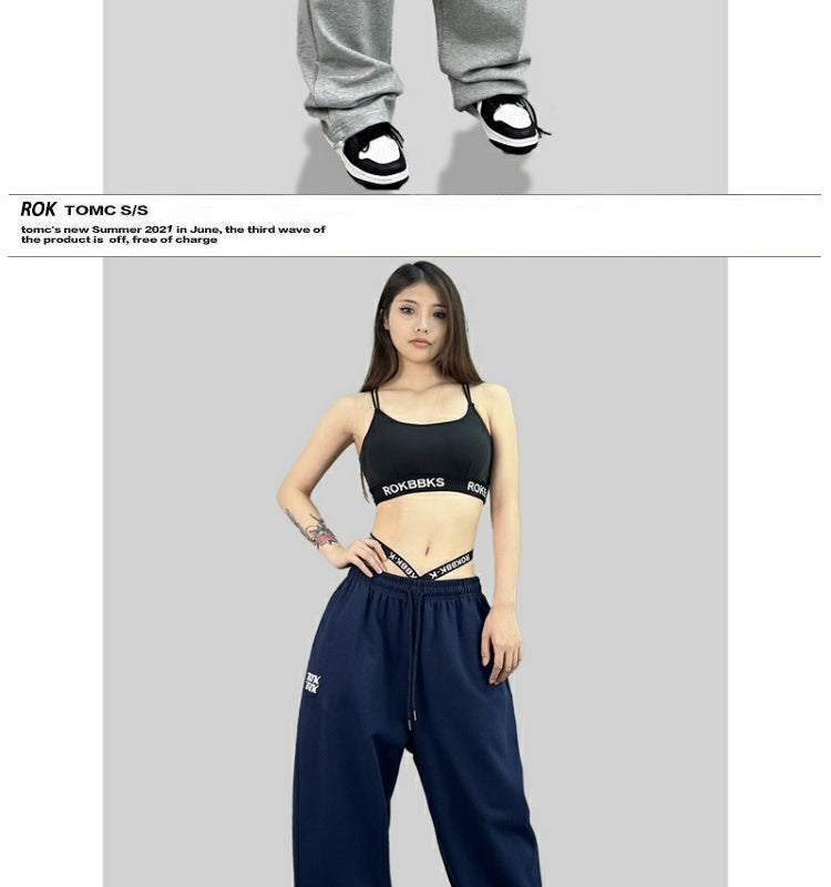 ROKBBK-K/Rokbbk-K Hip Hop Fashion Brand Loose Track Pants Embroidered Hip Hop Trousers Jazz DancejazzWomen's Pants