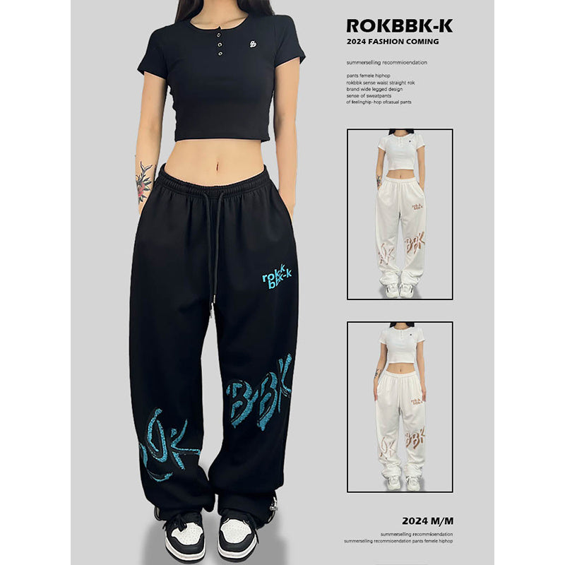 ROKBBK-K/Rokbbk-K Street Dance Fashion Brand SportsjazzJazz Pants Women's Letter PrintinghiphopFashion Clothing