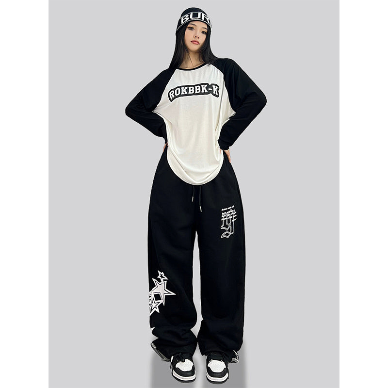 ROKBBK-K/Rokbbk-K Street Dance Fashion Brand Jazz DancehiphopHip Hop Wide Leg Pants Women LoosejazzSports Tide