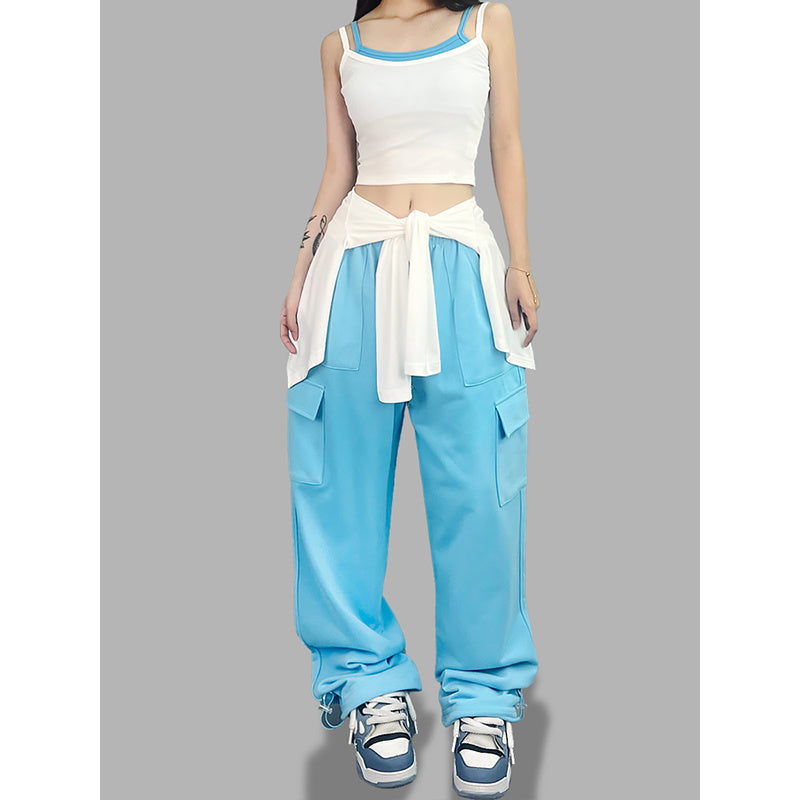 ROKBBK-K/Rokbbk-K Street Dance Fashion Brand Sky Blue Pocket Jazz DancingjazzTrousers Women's Sports Hip Hop Costume