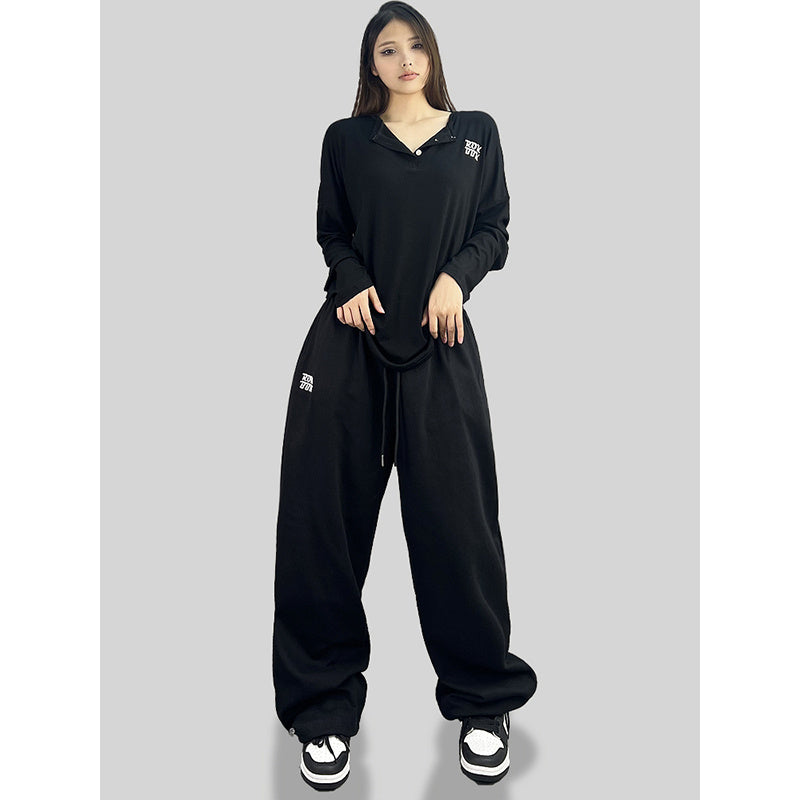 Jazz Rap Sports Pants Female Embroidery Loose Straight DancinghiphopCasual Trousers