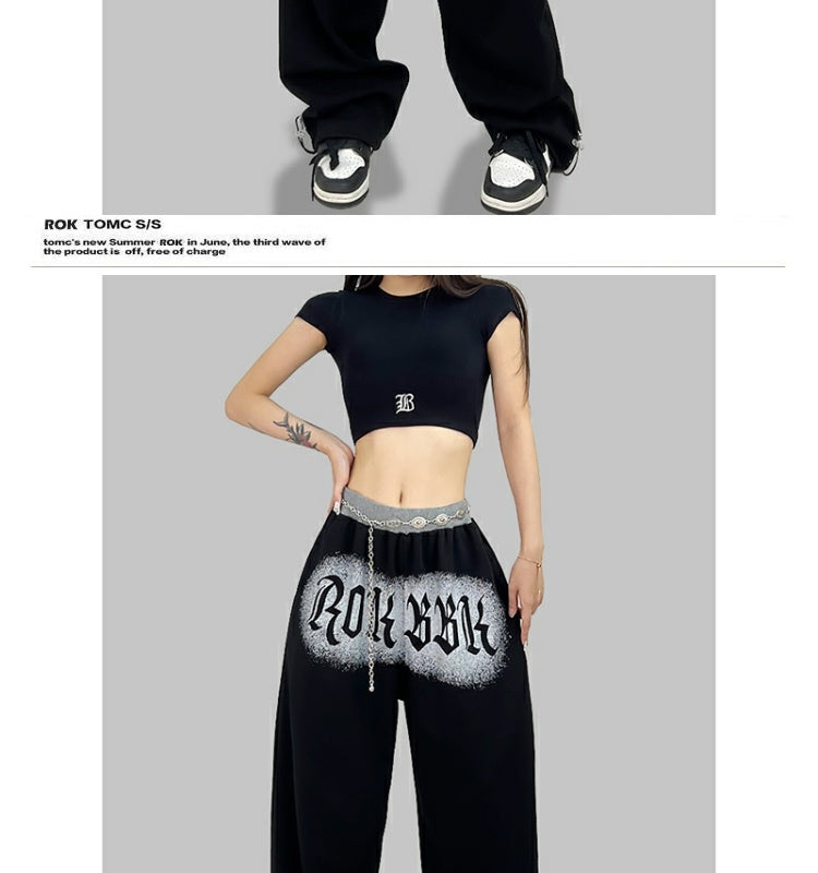 ROKBBK-K/Rokbbk-K Hip Hop Fashion Brand Letter Printing Screw Type Dancing Trousers Female JazzhiphopSuit Tide