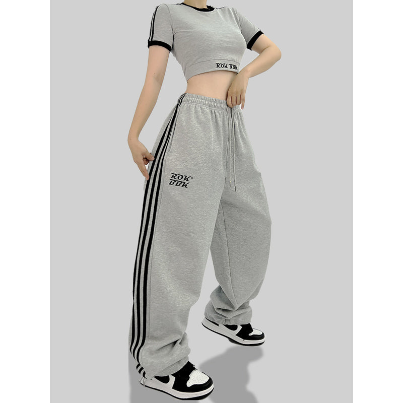 ROKBBK-K/Rokbbk-K Street DancehiphopThree-Stripe Track Pants Women's Slimming High Waist Trousers Niche Street Fashion