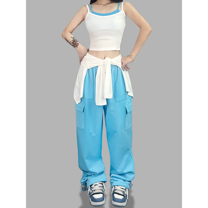 ROKBBK-K/Rokbbk-K Street Dance Fashion Brand Sky Blue Pocket Jazz DancingjazzTrousers Women's Sports Hip Hop Costume