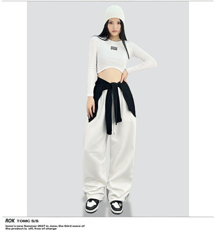 ROKBBK-K/Rokbbk-K Street Dance Fashion Brand Jazz DancehiphopShort Cardigan Two-Way Women's Hip Hop Lace-up Waist Outer Wear