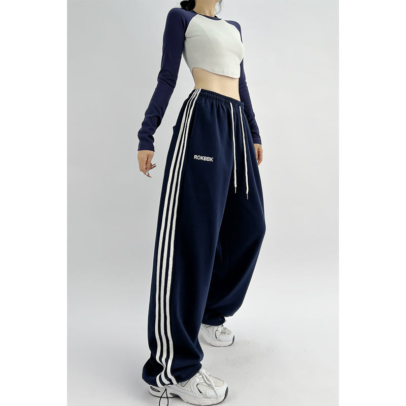 ROKBBK-K/Rokbbk-K Hip Hop Fashion Brand Three-Stripe Track Pants Jazz Dance Hip-Hop Pants Women's Trendy Straight Thin Women