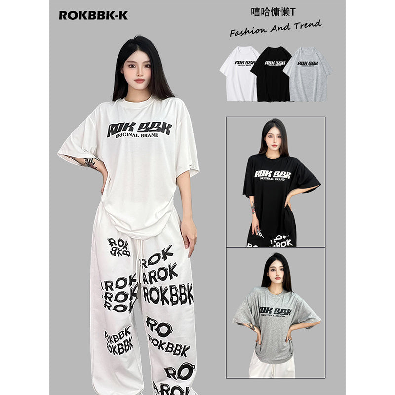 ROKBBK-K/Rokbbk-K Street Dance Fashion Brand Loose Letter Printing Dancing SportsTJazz Shirt Lazy Blouse