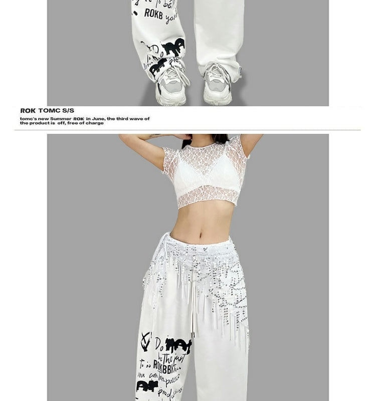 ROKBBK-K/Rokbbk-K Street Dance Fashion Brand Single Leg Printed JazzjazzTrousers Dancing SportshiphopWomen's Pants