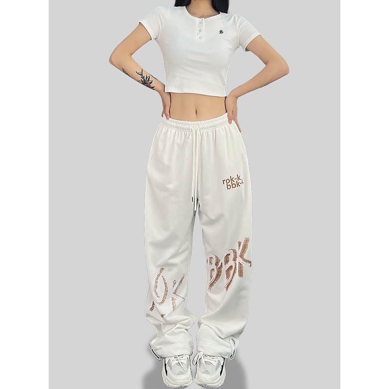 ROKBBK-K/Rokbbk-K Street Dance Fashion Brand SportsjazzJazz Pants Women's Letter PrintinghiphopFashion Clothing