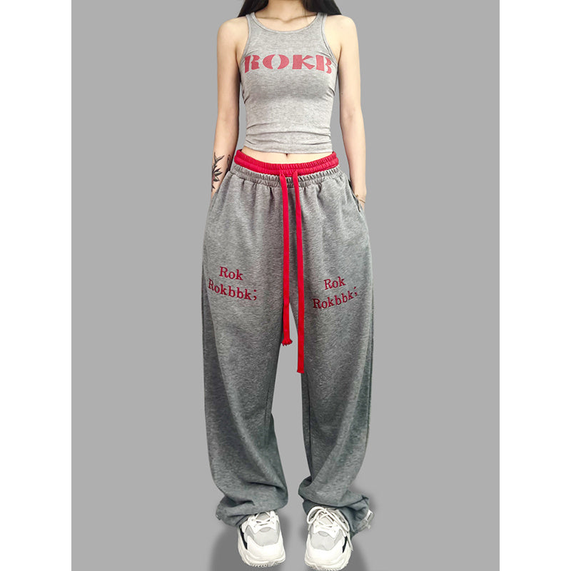 ROKBBK-K/Rokbbk-K Hip Hop Fashion Brand Double Waist JazzhiphopDancing Women's TrousersjazzSports Suit Tide