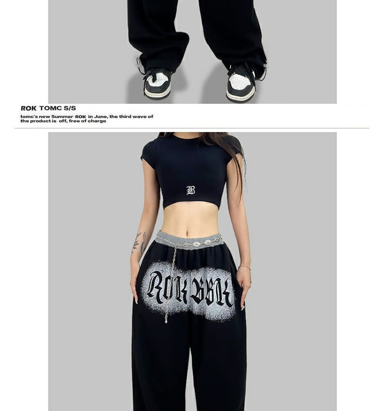 ROKBBK-K/Rokbbk-K Hip Hop Fashion Brand Letter Printing Screw Type Dancing Trousers Female JazzhiphopSuit Tide