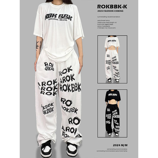 ROKBBK-K/Rokbbk-K Street Dance Fashion Brand Sports Style with Letters DancingjazzWomen's Trousers JazzhiphopSuit Tide