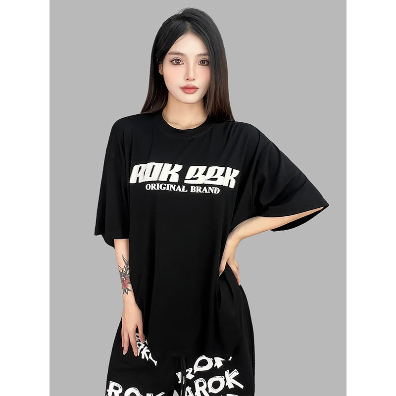 ROKBBK-K/Rokbbk-K Street Dance Fashion Brand Loose Letter Printing Dancing SportsTJazz Shirt Lazy Blouse