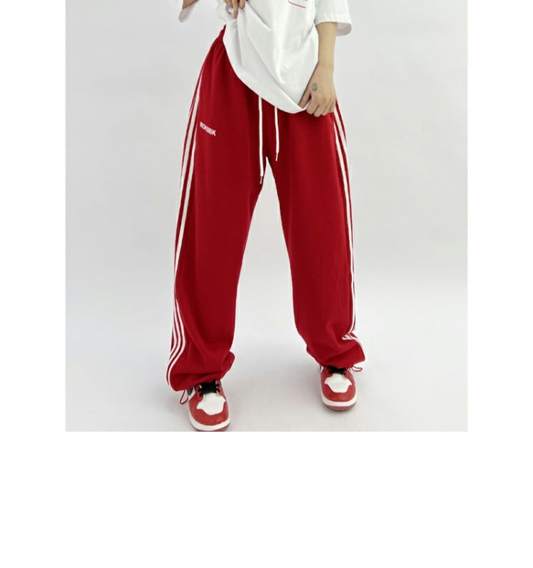 ROKBBK-K/Rokbbk-K Hip Hop Fashion Brand Three-Stripe Track Pants Jazz Dance Hip-Hop Pants Women's Trendy Straight Thin Women