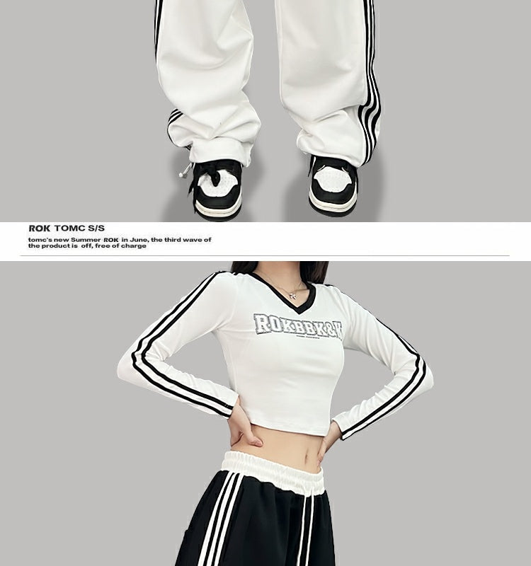 ROKBBK-K/Rokbbk-K Street Dance Fashion Brand Stitching Waist Three Bars SportshiphopWomen's Trousers Jazz Suit