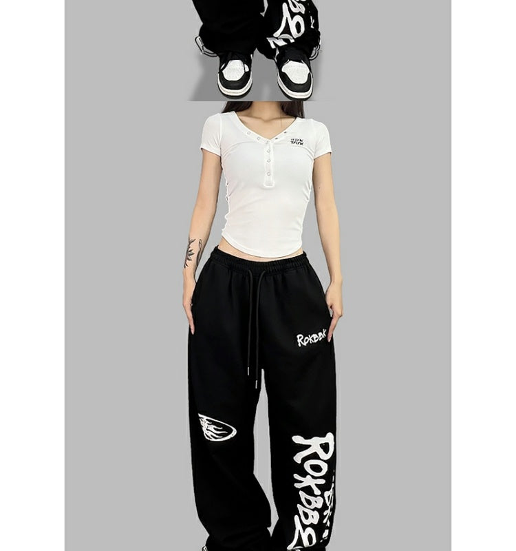 ROKBBK-K/Rokbbk-K Street Dance Fashion Brand Printing Jazz Street DancehiphopWomen's TrousersjazzDancing Sports Pants