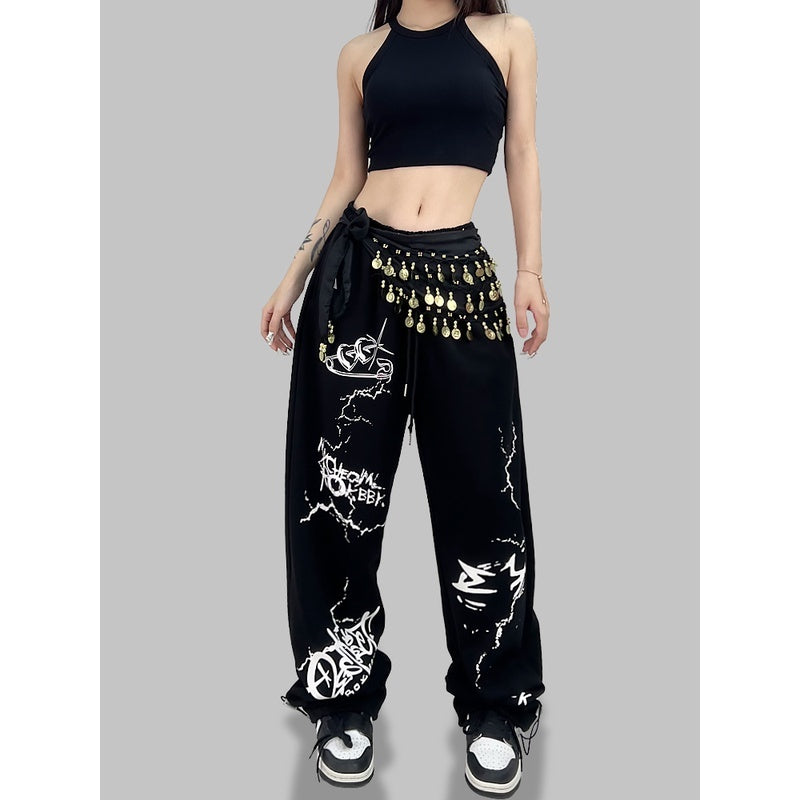 ROKBBK-K/Rokbbk-K Street Dance Fashion Brand Cupid Printed Jazz Trousers Women's SportsjazzWaist Wear Suit Tide