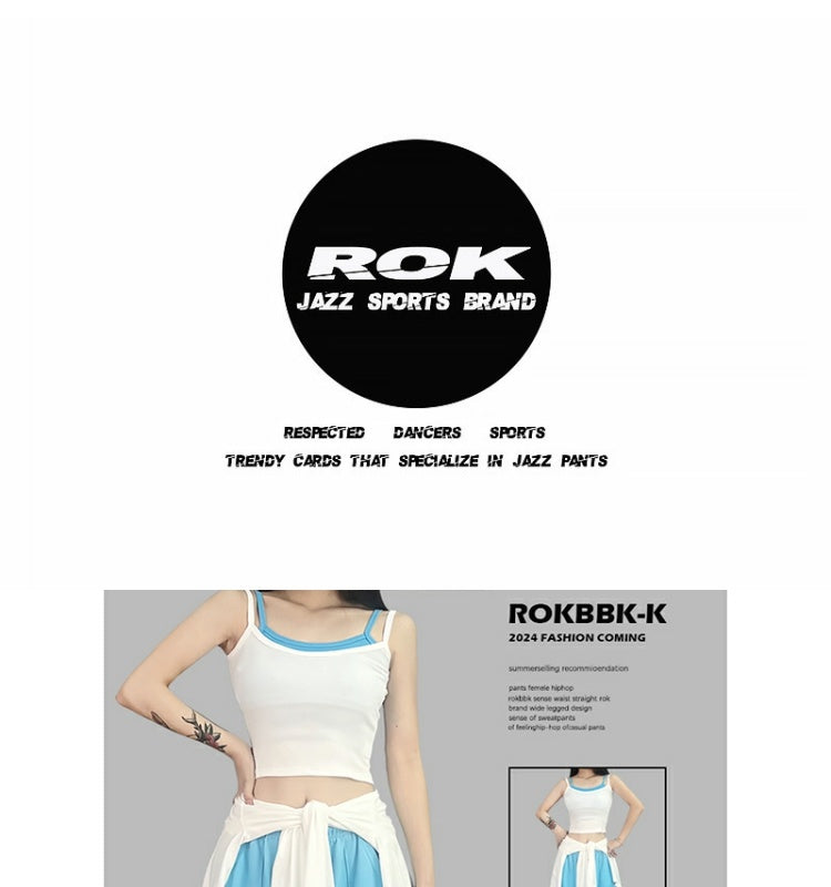 ROKBBK-K/Rokbbk-K Street Dance Fashion Brand Sky Blue Pocket Jazz DancingjazzTrousers Women's Sports Hip Hop Costume