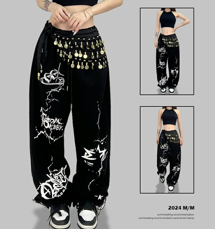 ROKBBK-K/Rokbbk-K Street Dance Fashion Brand Cupid Printed Jazz Trousers Women's SportsjazzWaist Wear Suit Tide