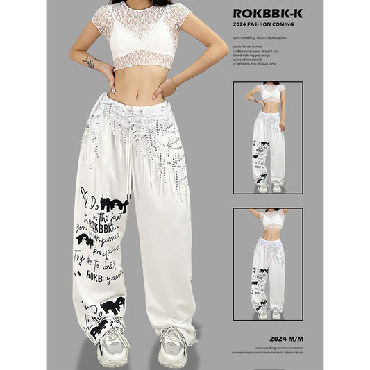 ROKBBK-K/Rokbbk-K Street Dance Fashion Brand Single Leg Printed JazzjazzTrousers Dancing SportshiphopWomen's Pants