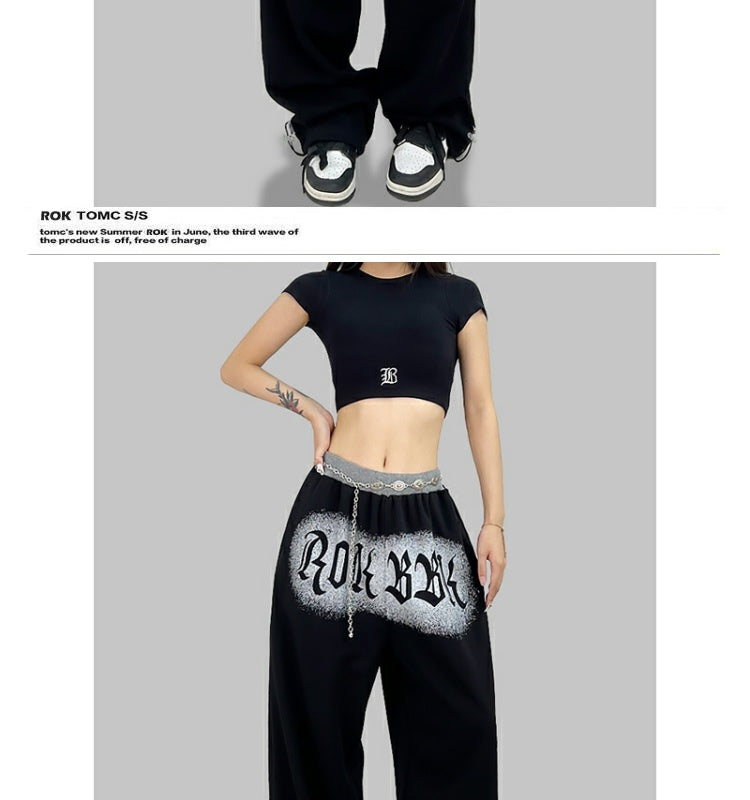 ROKBBK-K/Rokbbk-K Hip Hop Fashion Brand Letter Printing Screw Type Dancing Trousers Female JazzhiphopSuit Tide