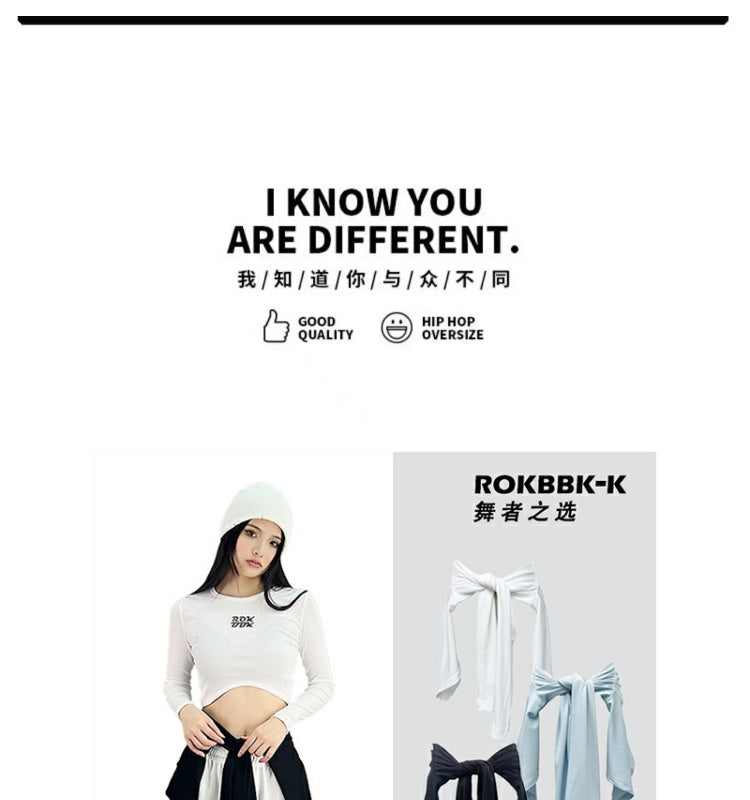 ROKBBK-K/Rokbbk-K Street Dance Fashion Brand Jazz DancehiphopShort Cardigan Two-Way Women's Hip Hop Lace-up Waist Outer Wear