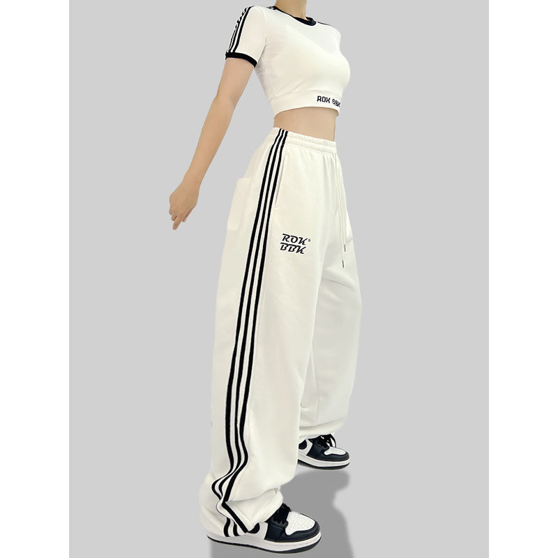 ROKBBK-K/Rokbbk-K Street DancehiphopThree-Stripe Track Pants Women's Slimming High Waist Trousers Niche Street Fashion