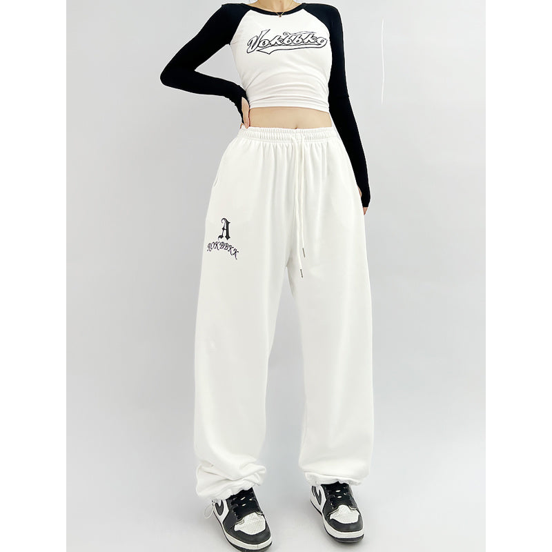 American New Special-Interest Design Versatile Jazz Sports Pants Female Loose Hip Hop Street Straight Ankle Tied Casual Sweatpants