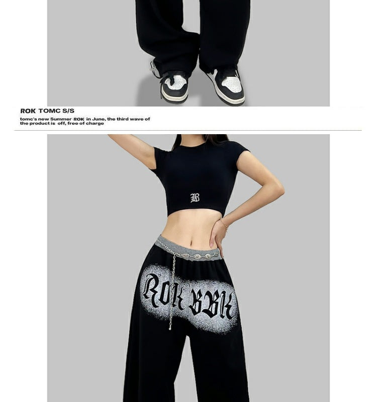 ROKBBK-K/Rokbbk-K Hip Hop Fashion Brand Letter Printing Screw Type Dancing Trousers Female JazzhiphopSuit Tide