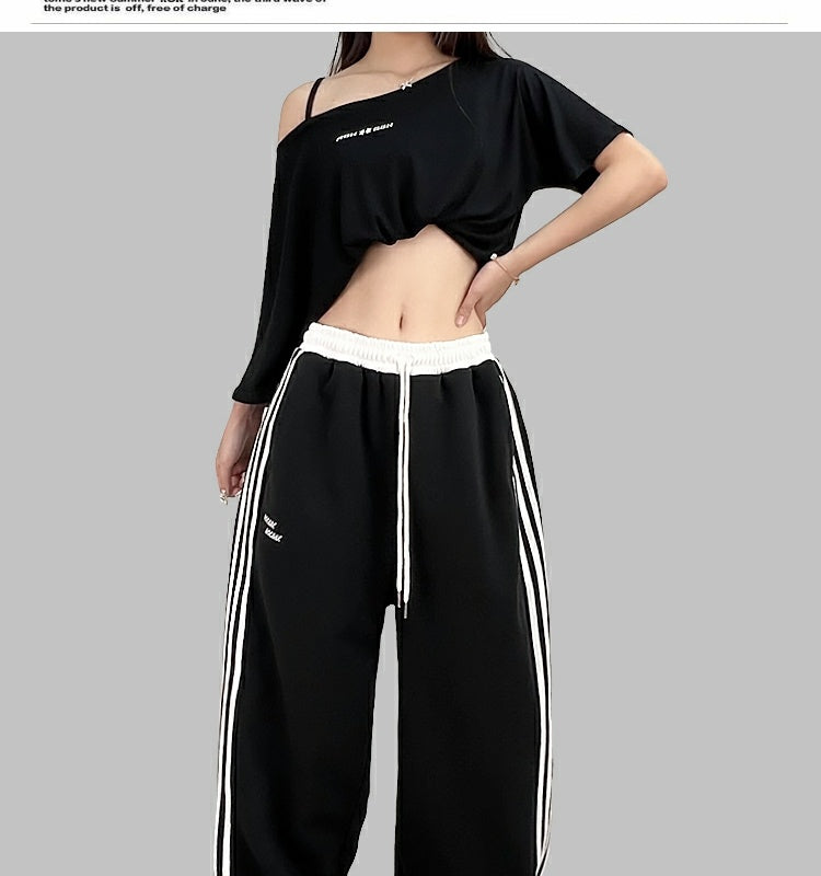 ROKBBK-K/Rokbbk-K Street Dance Fashion Brand Stitching Waist SportshiphopWomen's Three-Bar Trousers Jazz Suit