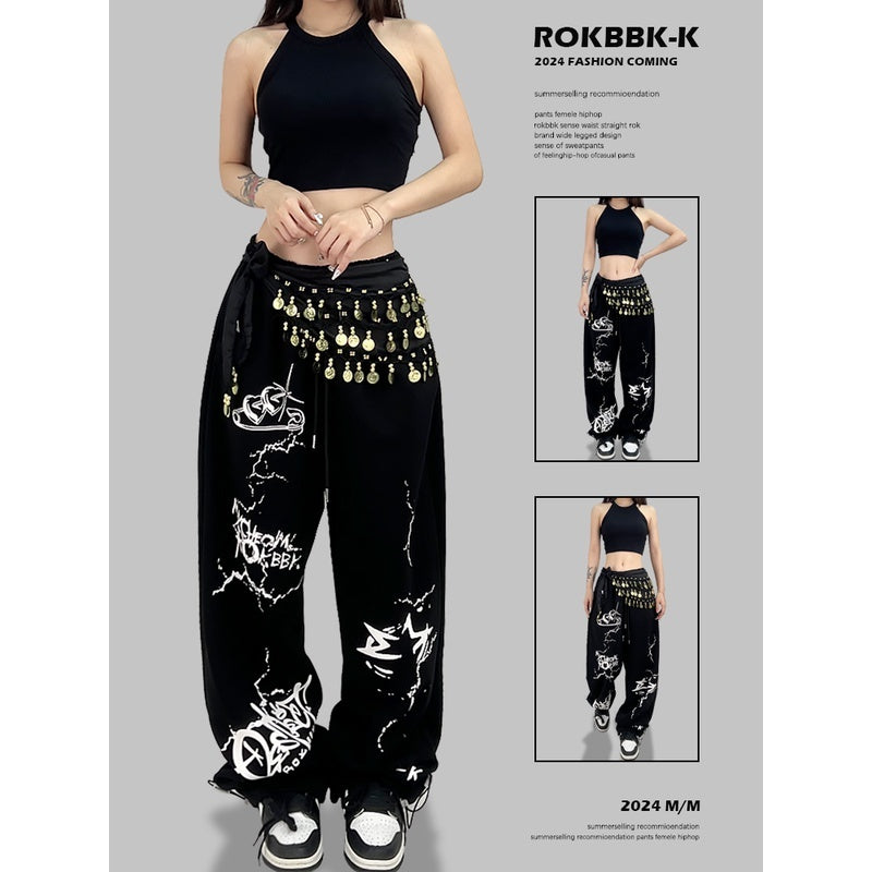 ROKBBK-K/Rokbbk-K Street Dance Fashion Brand Cupid Printed Jazz Trousers Women's SportsjazzWaist Wear Suit Tide