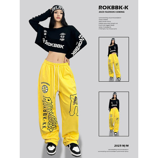 ROKBBK-K/Rokbbk-K Street Dance Fashion Brand Personalized Printing Loose Hip Hop Jazz DancehiphopWomen's Sports Trousers