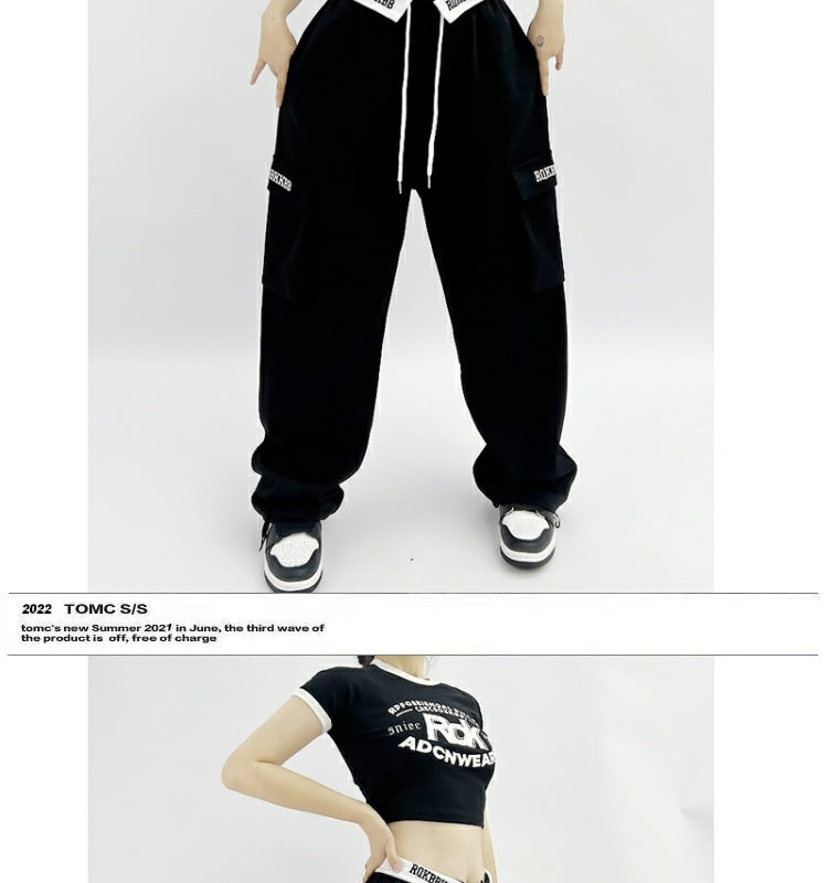 ROKBBK-K/Rokbbk-K New Embroidered Waist Pants Jazz Hip Hop Sports Pants Female Loose American High Street