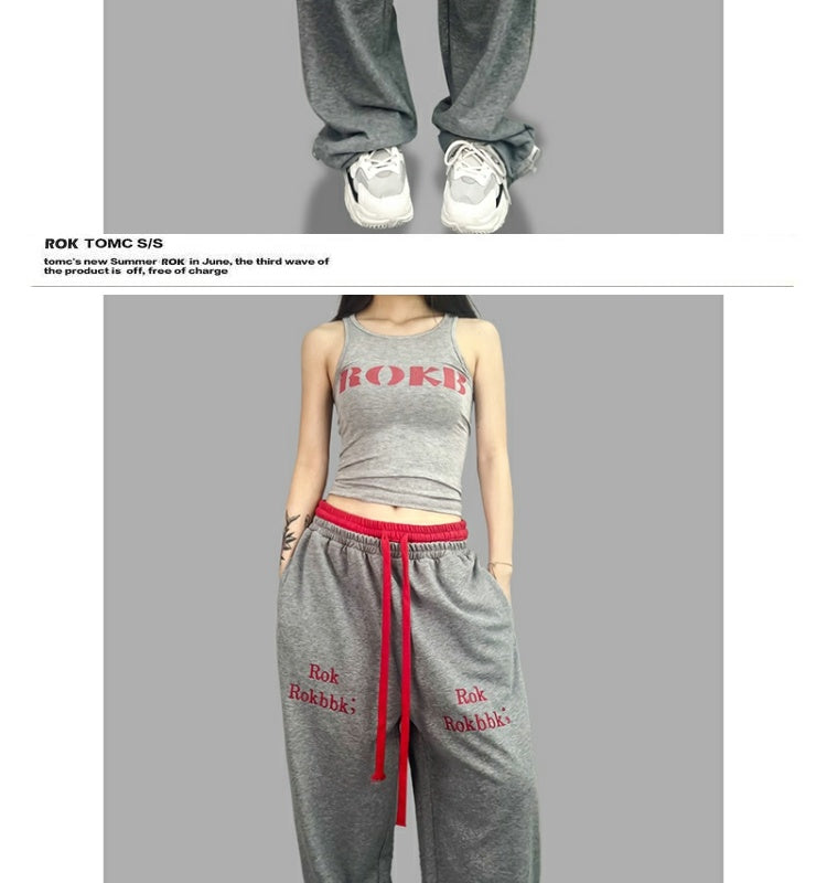 ROKBBK-K/Rokbbk-K Hip Hop Fashion Brand Double Waist JazzhiphopDancing Women's TrousersjazzSports Suit Tide