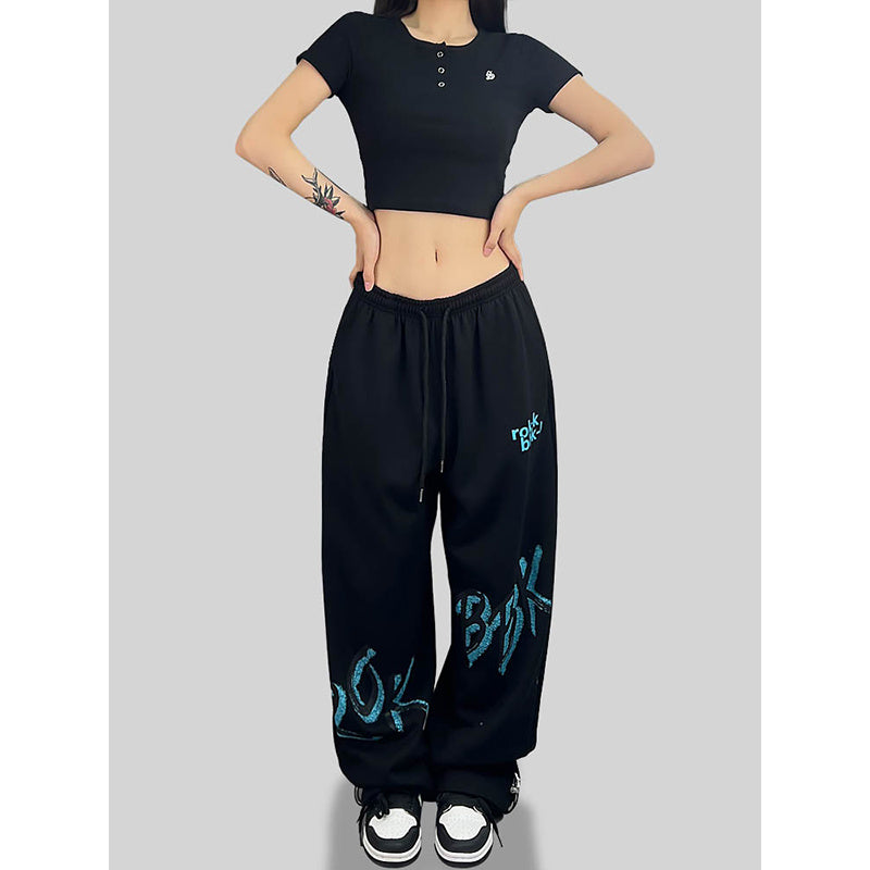 ROKBBK-K/Rokbbk-K Street Dance Fashion Brand SportsjazzJazz Pants Women's Letter PrintinghiphopFashion Clothing