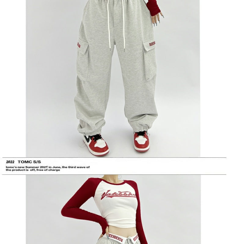 ROKBBK-K/Rokbbk-K New Embroidered Waist Pants Jazz Hip Hop Sports Pants Female Loose American High Street