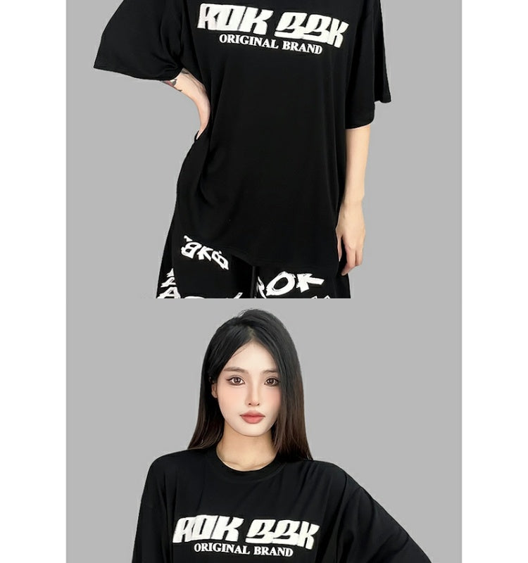 ROKBBK-K/Rokbbk-K Street Dance Fashion Brand Loose Letter Printing Dancing SportsTJazz Shirt Lazy Blouse