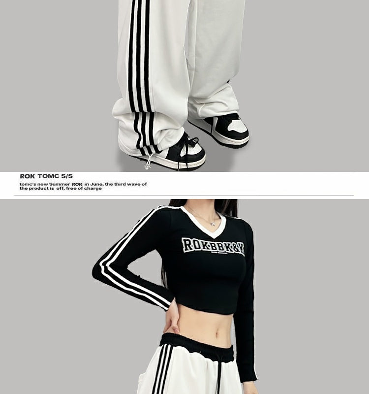 ROKBBK-K/Rokbbk-K Street Dance Fashion Brand Stitching Waist Three Bars SportshiphopWomen's Trousers Jazz Suit