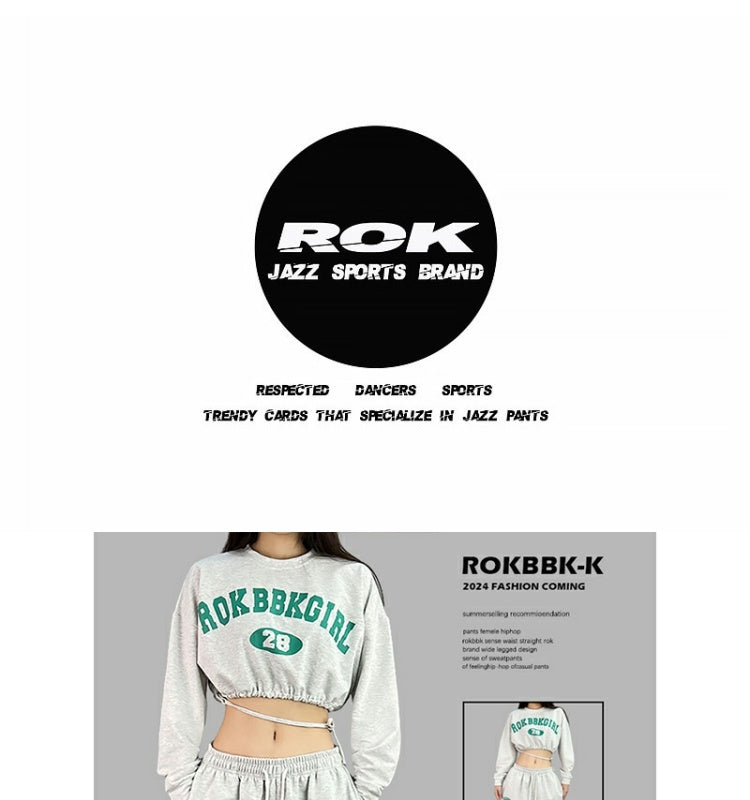 ROKBBK-K/Rokbbk-K Street Dance Fashion Brand JazzhiphopLetter Printed Trousers Women's Dancing Sports Suit Tide