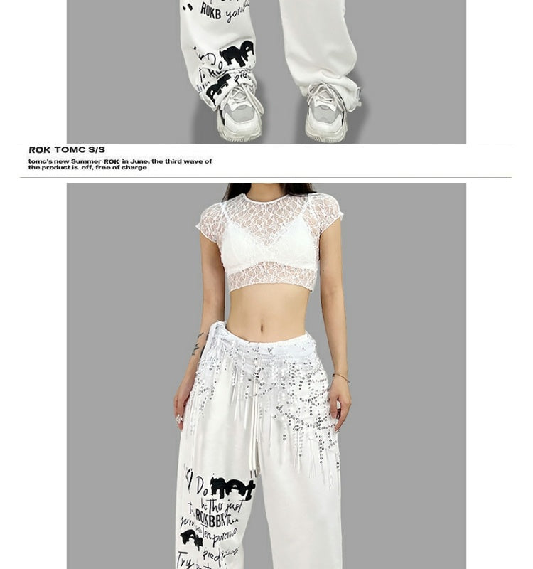 ROKBBK-K/Rokbbk-K Street Dance Fashion Brand Single Leg Printed JazzjazzTrousers Dancing SportshiphopWomen's Pants