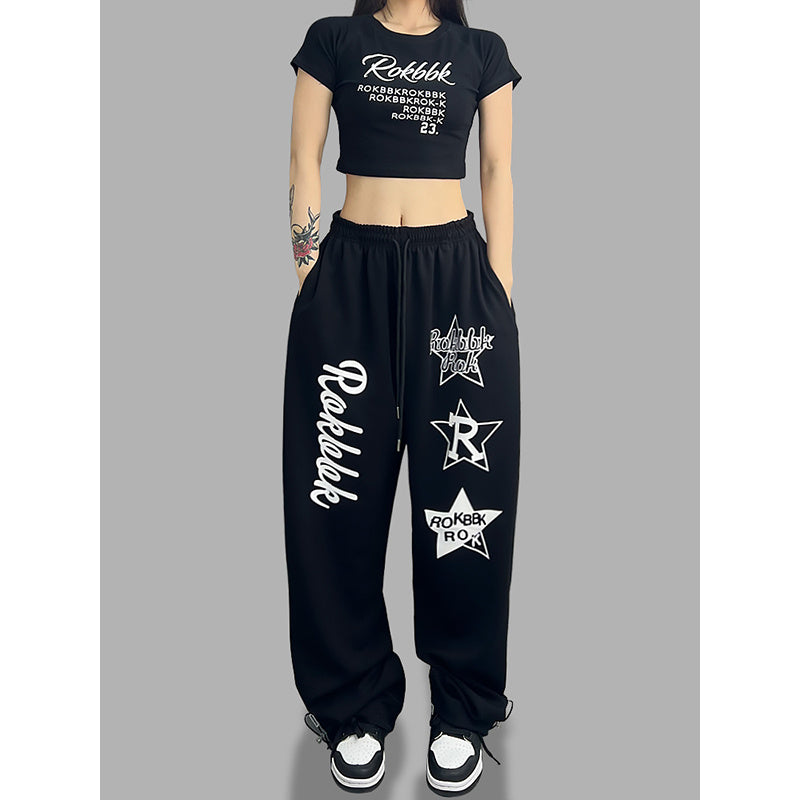 ROKBBK-K/Rokbbk-K Hip Hop Fashion Brand Personalized Printed Jazz Dancing Sweatpants for WomenhiphopSports Pants National Fashion