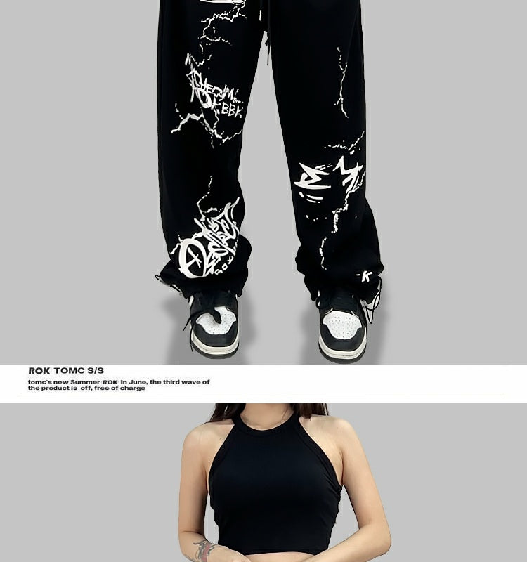 ROKBBK-K/Rokbbk-K Street Dance Fashion Brand Cupid Printed Jazz Trousers Women's SportsjazzWaist Wear Suit Tide