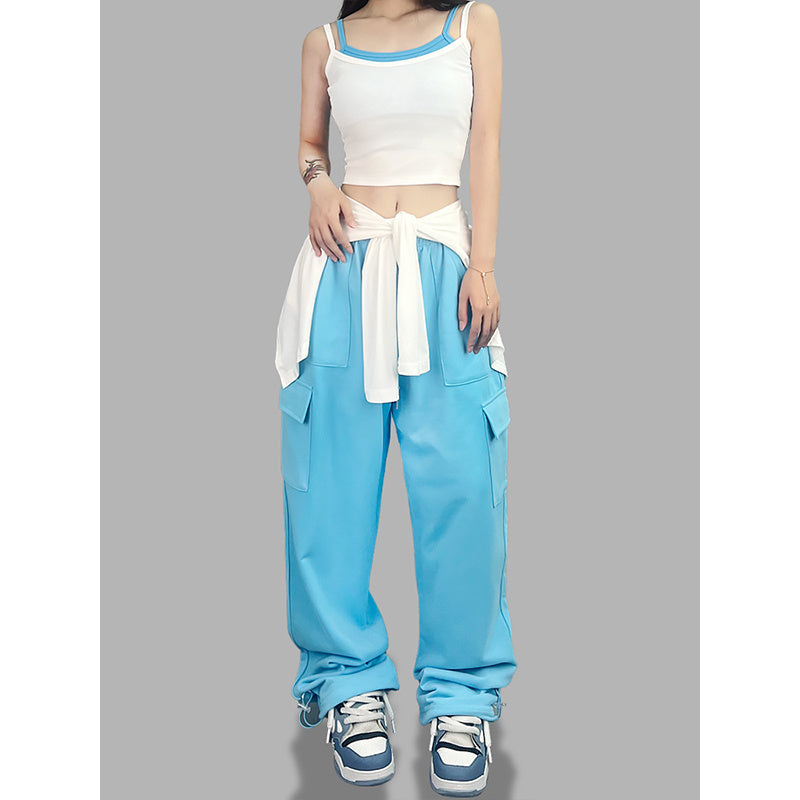 ROKBBK-K/Rokbbk-K Street Dance Fashion Brand Sky Blue Pocket Jazz DancingjazzTrousers Women's Sports Hip Hop Costume