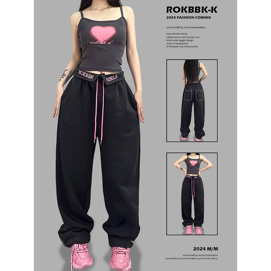 ROKBBK-K/Rokbbk-K Street Dance Fashion Brand Charcoal Gray Waist-Turning SportshiphopSuit Women's Jazz Sports Trousers