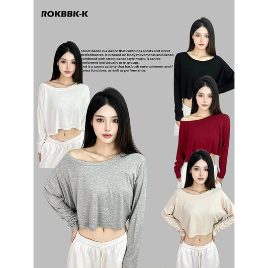 ROKBBK-K/Rokbbk-K Hip Hop Fashion Brand Solid Color Clean Version Lazy Dancing Long Sleeve WomenjazzSports casual top