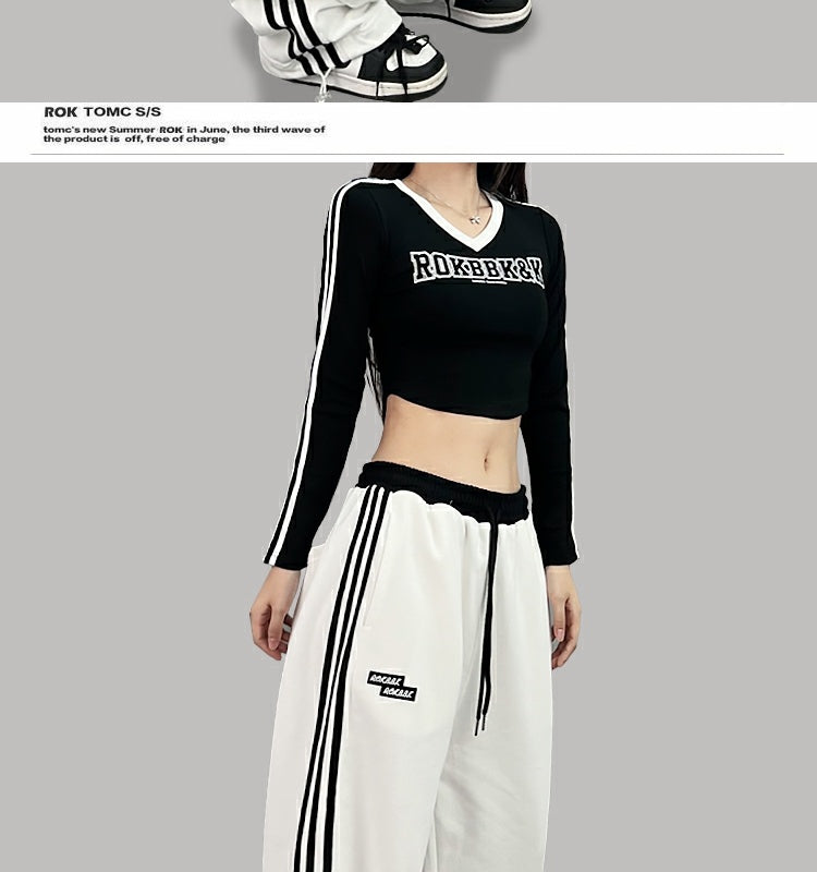 ROKBBK-K/Rokbbk-K Street Dance Fashion Brand Stitching Waist Three Bars SportshiphopWomen's Trousers Jazz Suit