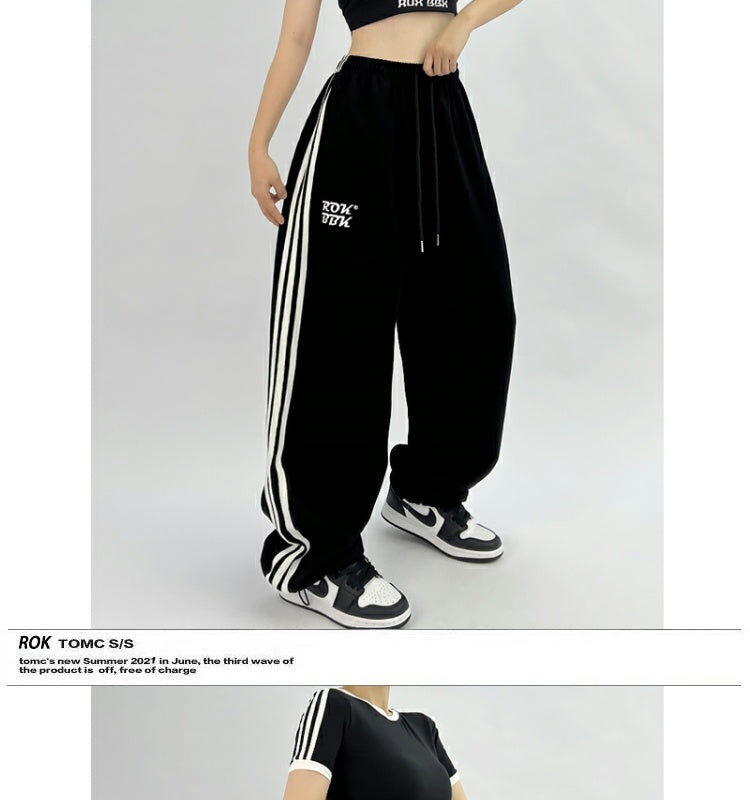 ROKBBK-K/Rokbbk-K Street DancehiphopThree-Stripe Track Pants Women's Slimming High Waist Trousers Niche Street Fashion