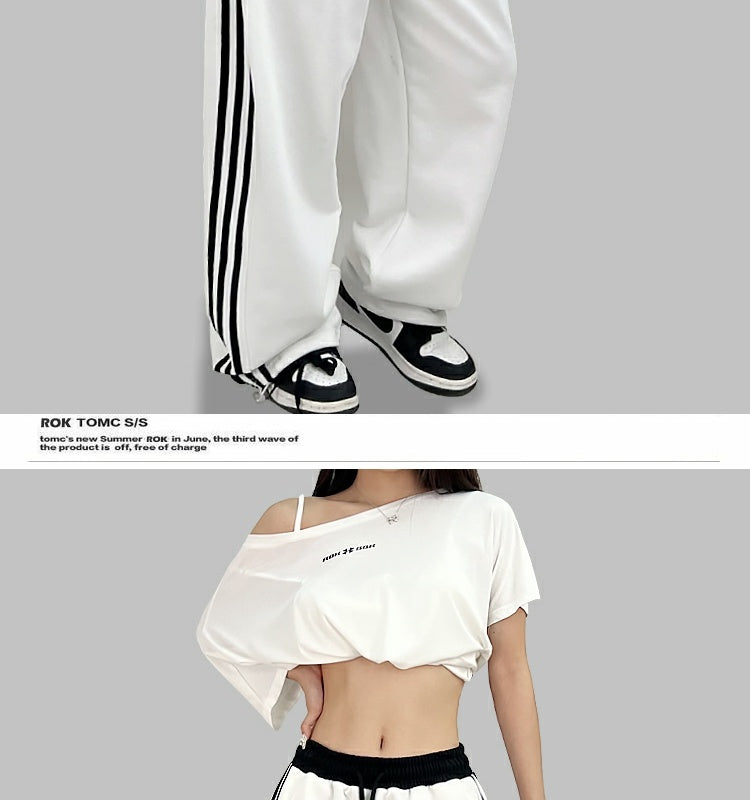 ROKBBK-K/Rokbbk-K Street Dance Fashion Brand Stitching Waist SportshiphopWomen's Three-Bar Trousers Jazz Suit