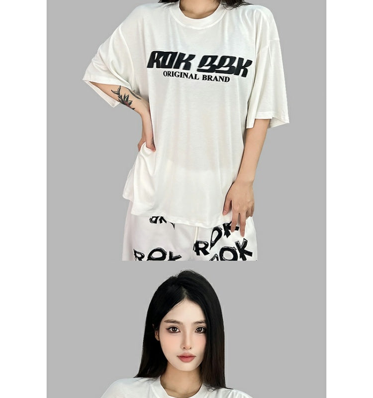 ROKBBK-K/Rokbbk-K Street Dance Fashion Brand Loose Letter Printing Dancing SportsTJazz Shirt Lazy Blouse