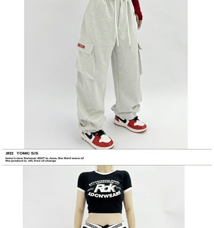 ROKBBK-K/Rokbbk-K New Embroidered Waist Pants Jazz Hip Hop Sports Pants Female Loose American High Street